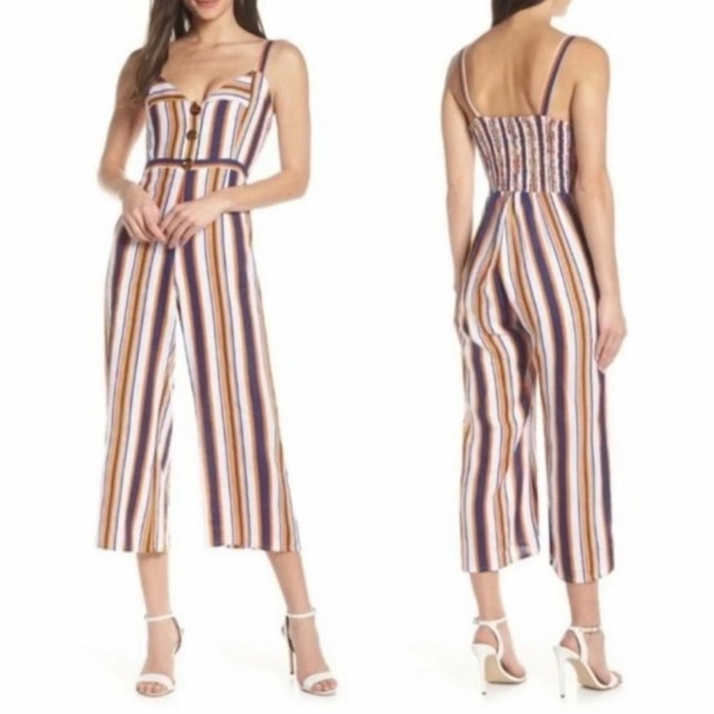 NWT FAITHFUL THE BRAND | Scout 100% Linen Jumpsuit‎ in Mirielle Stripe Sz. Large